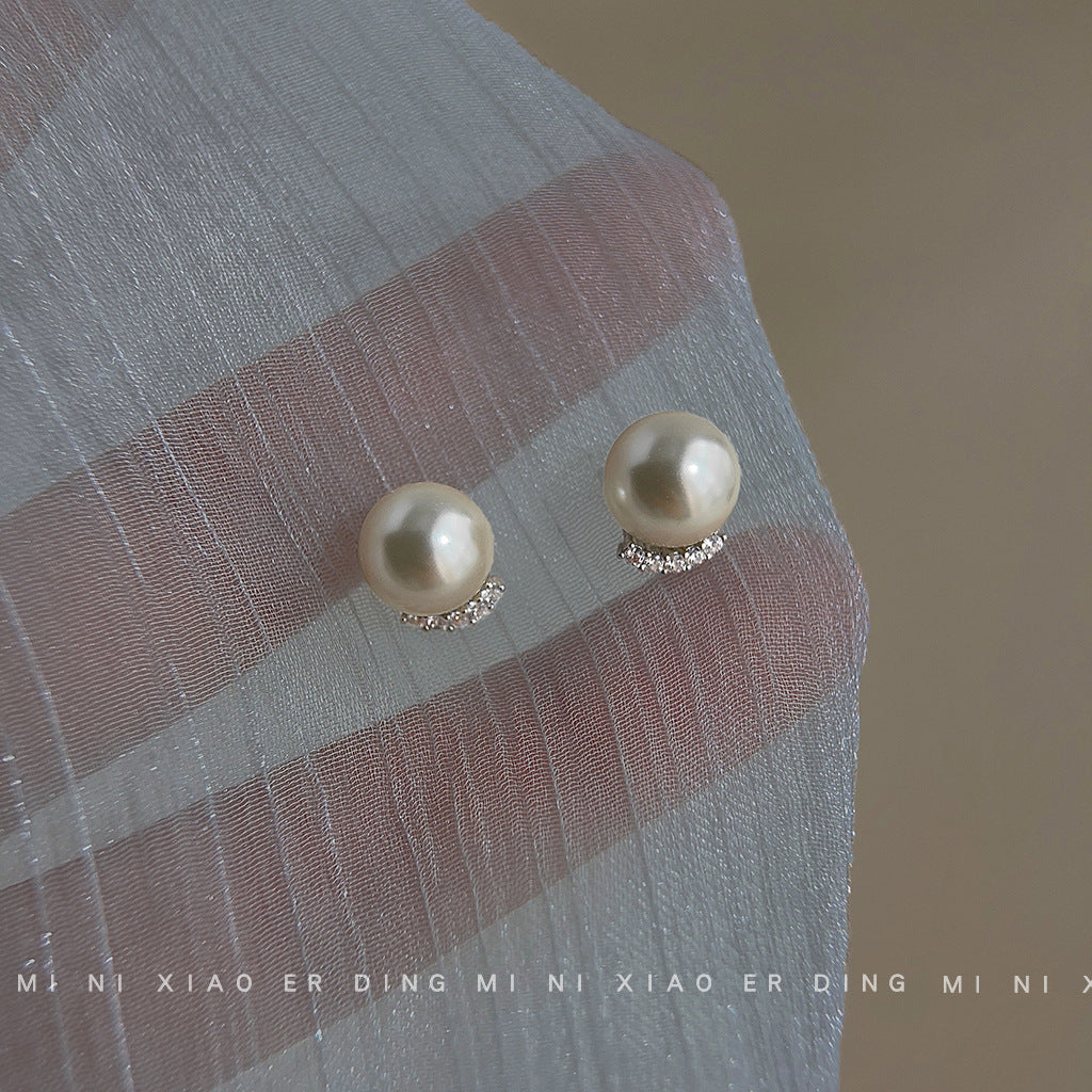 C廠【3916】爆款質感珍珠耳環通勤百搭高級感微鑲鋯石玻璃珍珠圓形簡約耳飾品
 25.10-4