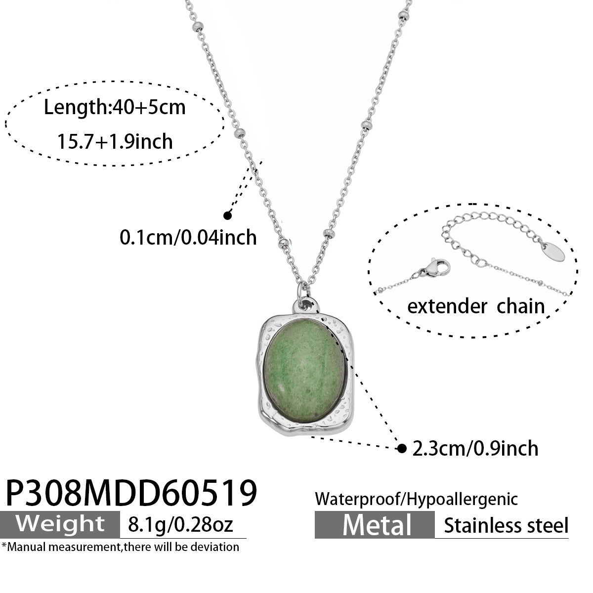 B廠【P308】歐美ins輕奢風天然石吊墜項鍊不鏽鋼鍍18k真金精緻個性不掉色項鍊
 26.05-4