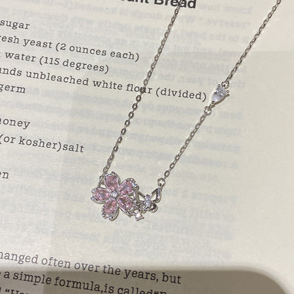 E廠【DQ1843N】甜美小清新桃花粉鋯項鍊女S925純銀高級感蝴蝶花朵鎖骨鏈
 25.09-4