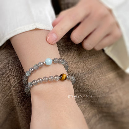 A廠【5852】A++藍月光石透感天然石水晶手鍊虎眼石海藍寶新中式 原創設計手飾 25.04-2