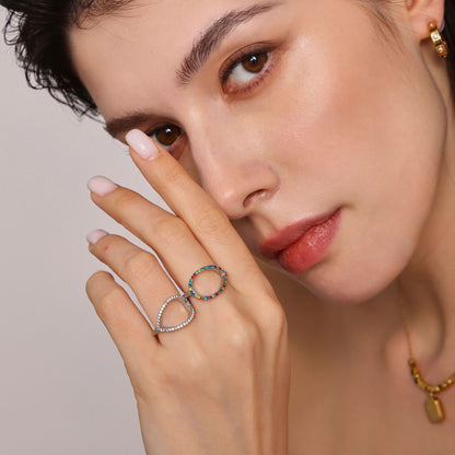 B廠【A971】鴿子蛋水滴超閃CNC鑲鋯石戒指側開口可調不鏽鋼保色尾戒 25.01-4