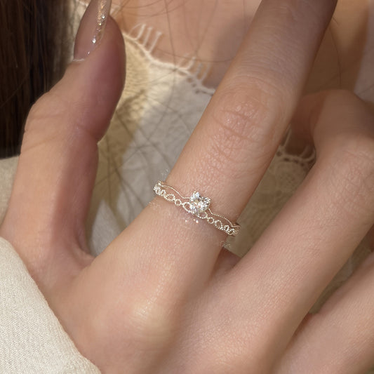 E廠【XDQ8289R】S925純銀閃鑽蕾絲愛心戒指女精緻小眾設計心形百搭開口指環潮
 26.05-1
