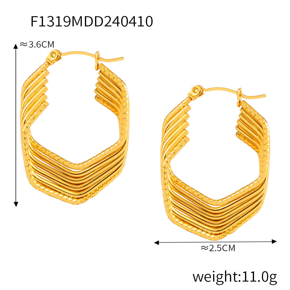 B廠【F1319-1326】earrings歐美時尚鈦鋼復古多層鏤空耳環網紅同款氣質幾何耳飾 24.04-3