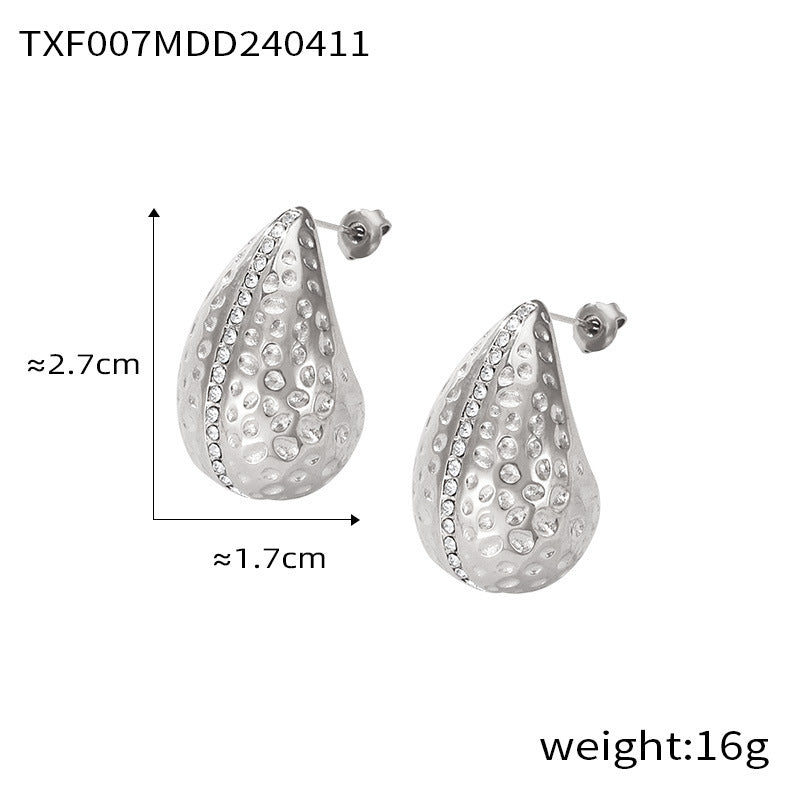 B廠【F007】歐美個性輕奢水滴形鑲鑽耳環鈦鋼鍍18k金不掉色項鍊首飾套裝 24.04-3