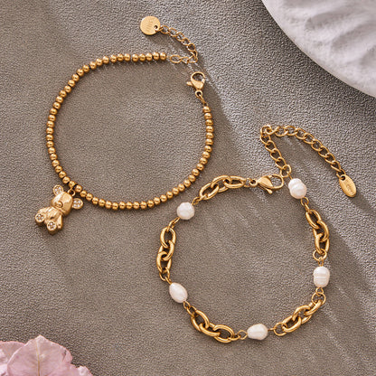 B廠【E252】歐美ins簡約時尚設計5A鋯石小熊吊墜原子手鍊不鏽鋼跨國氣質手飾
 26.03-2