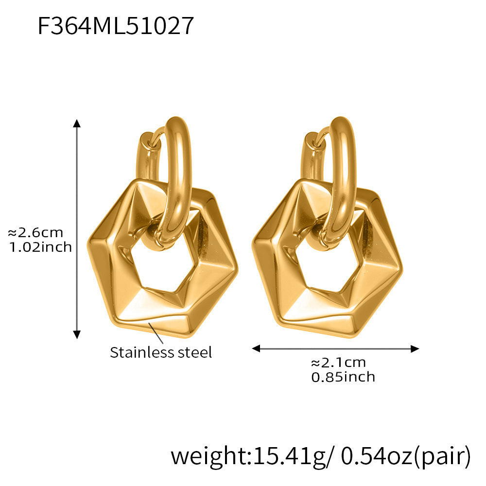 B廠【F364】不鏽鋼幾何異形橢圓吊墜耳環INS歐美風簡約氣質耳飾鍍18k金
 25.11-1