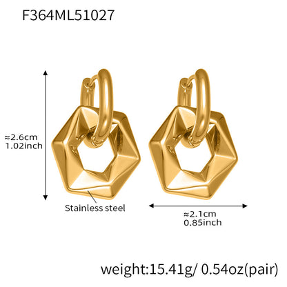 B廠【F364】不鏽鋼幾何異形橢圓吊墜耳環INS歐美風簡約氣質耳飾鍍18k金
 25.11-1