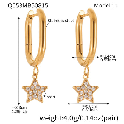 B廠【Q052】歐美飾品不鏽鋼五角星滿鑽鋯石耳環鍍18k真金氣質時尚耳飾 25.08-5