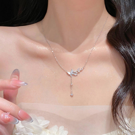 E廠【XDQ0805N】輕奢小眾S925純銀貝殼蝴蝶項鍊女高級感鋯石流蘇鎖骨鏈ins潮
 26.05-1