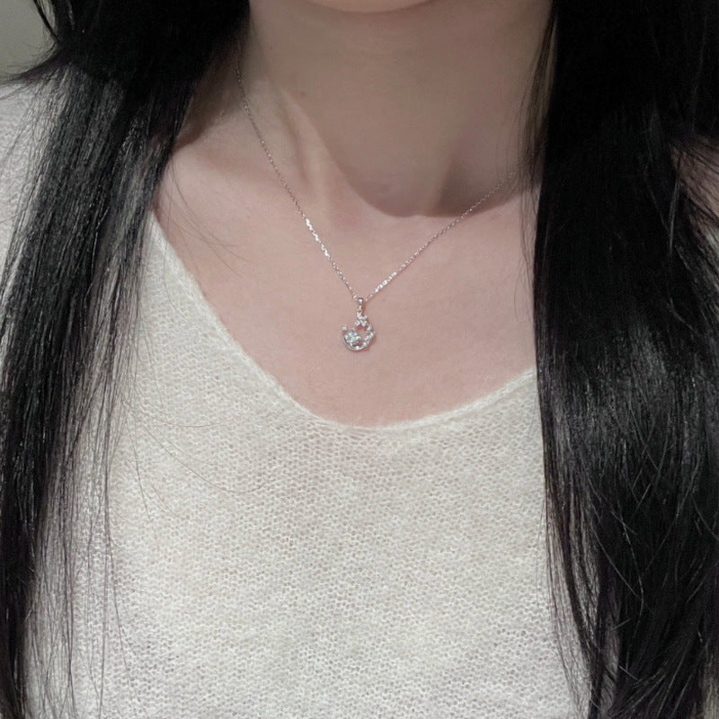 E廠【XDQ0906N】韓系簡約S925純銀蝴蝶花環項鍊女月上枝頭小眾氣質鎖骨鏈ins
 26.06-3