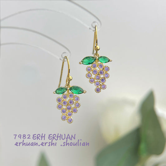 A廠【6437】清新甜美微鑲鋯石紫色小葡萄簡約輕奢風新款耳飾夏日耳環飾品
 25.11-4