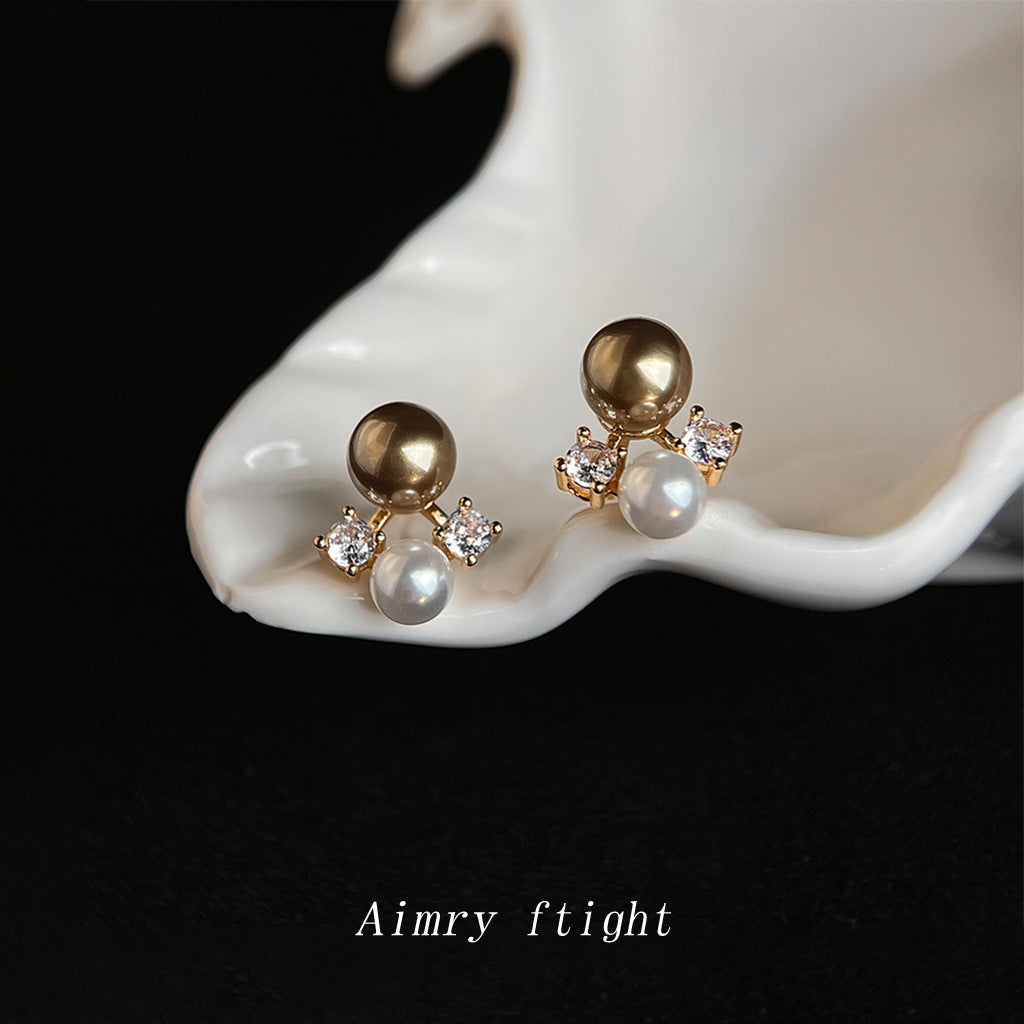 A廠【6941】秋冬爆款咖啡珍珠美拉德風微鑲鋯石925銀針鍍14K珍珠耳環耳飾
 25.10-3
