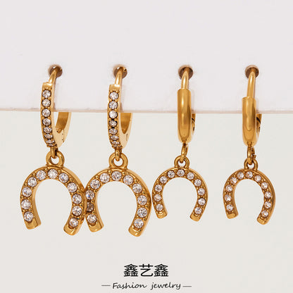 B廠【Q057】新品鑲鑽小馬蹄扣圓圈耳扣耳圈新潮氣質小巧通勤不銹鋼耳飾 25.08-5