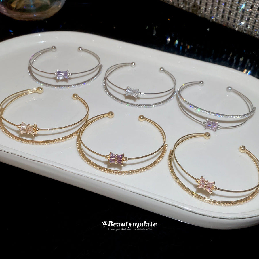 A廠【HB4895】新款簡約鋯石圓形開口手鐲休閒時尚日常百搭手環輕奢高級感手飾女
 25.11-1