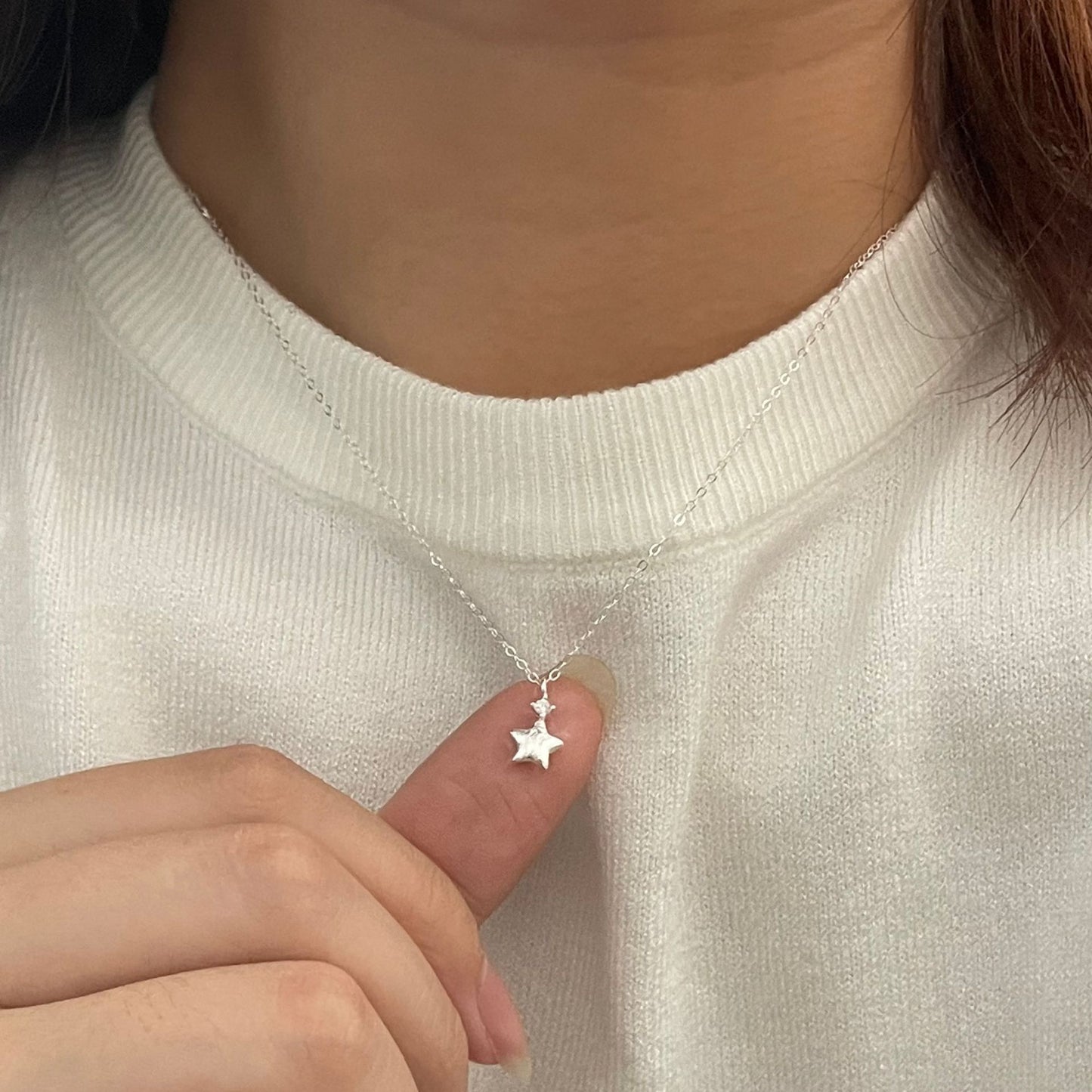 F廠【SN3436】S925純銀韓版閃鋯拉絲星星項鍊女小眾設計簡約高級感鎖骨鏈潮 25.02-3