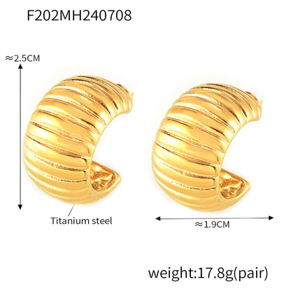 B廠【F202】跨境鏤空條紋氣質耳環鈦鋼鍍18K真金C形不掉色簡約輕奢耳飾女 24.07-2