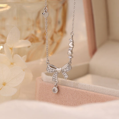 D廠【YC0124N】S925純銀蝴蝶結項鍊精緻少女心在逃公主清新甜美鎖骨鏈 25.02-3