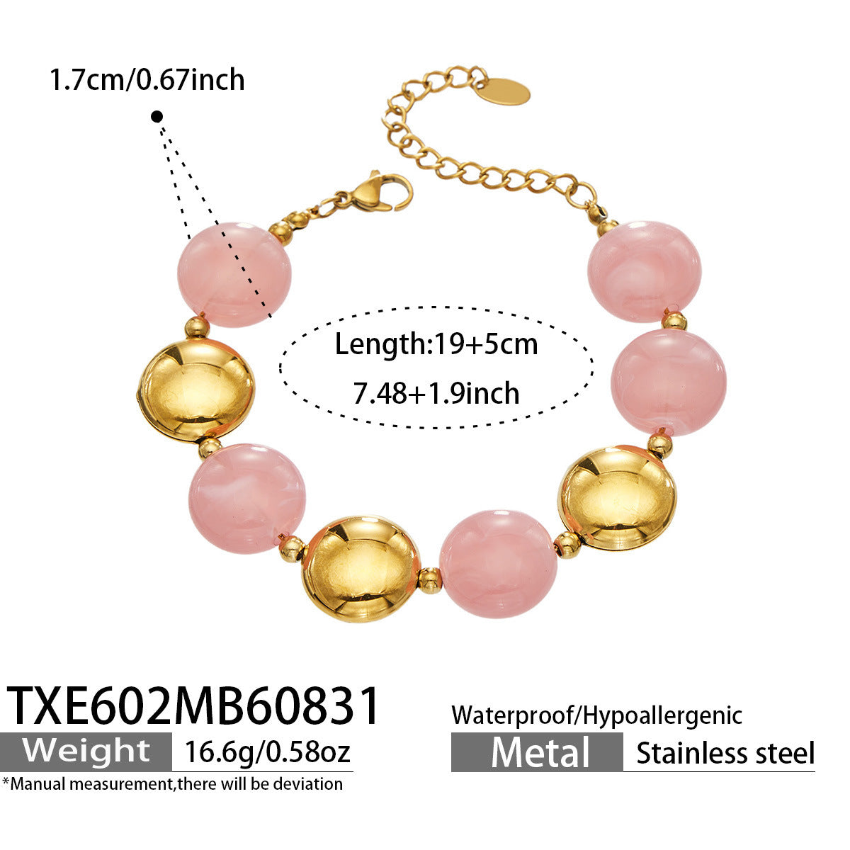 B廠【TXP602】跨境時尚復古鈦鋼樹脂圓珠女個性設計感氣質手鍊鎖骨鏈套裝 26.09-1