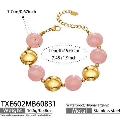 B廠【TXP602】跨境時尚復古鈦鋼樹脂圓珠女個性設計感氣質手鍊鎖骨鏈套裝 26.09-1