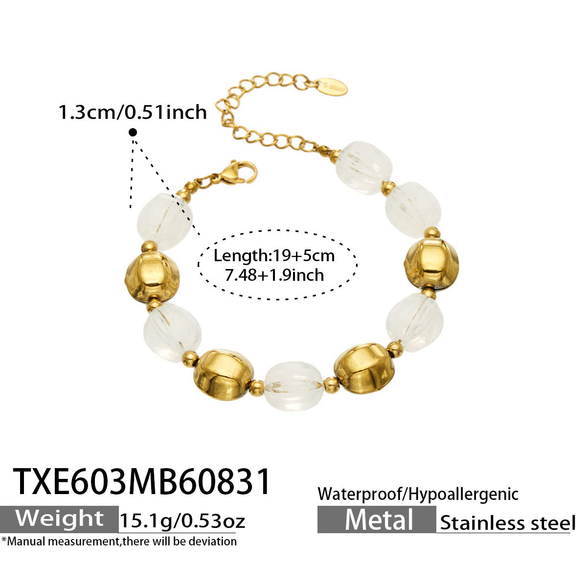 B廠【TXP603】歐美輕奢風不銹鋼金珠復古樹脂彩色手飾小眾手鍊項鍊女套裝飾品
 26.09-1