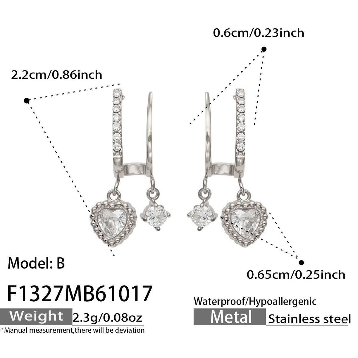 B廠【F857】幾何四瓣花愛心鑲锆石耳墜不鏽鋼耳環組
 26.10-4