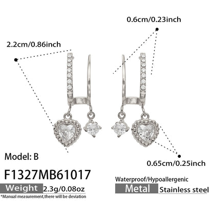 B廠【F857】幾何四瓣花愛心鑲锆石耳墜不鏽鋼耳環組
 26.10-4