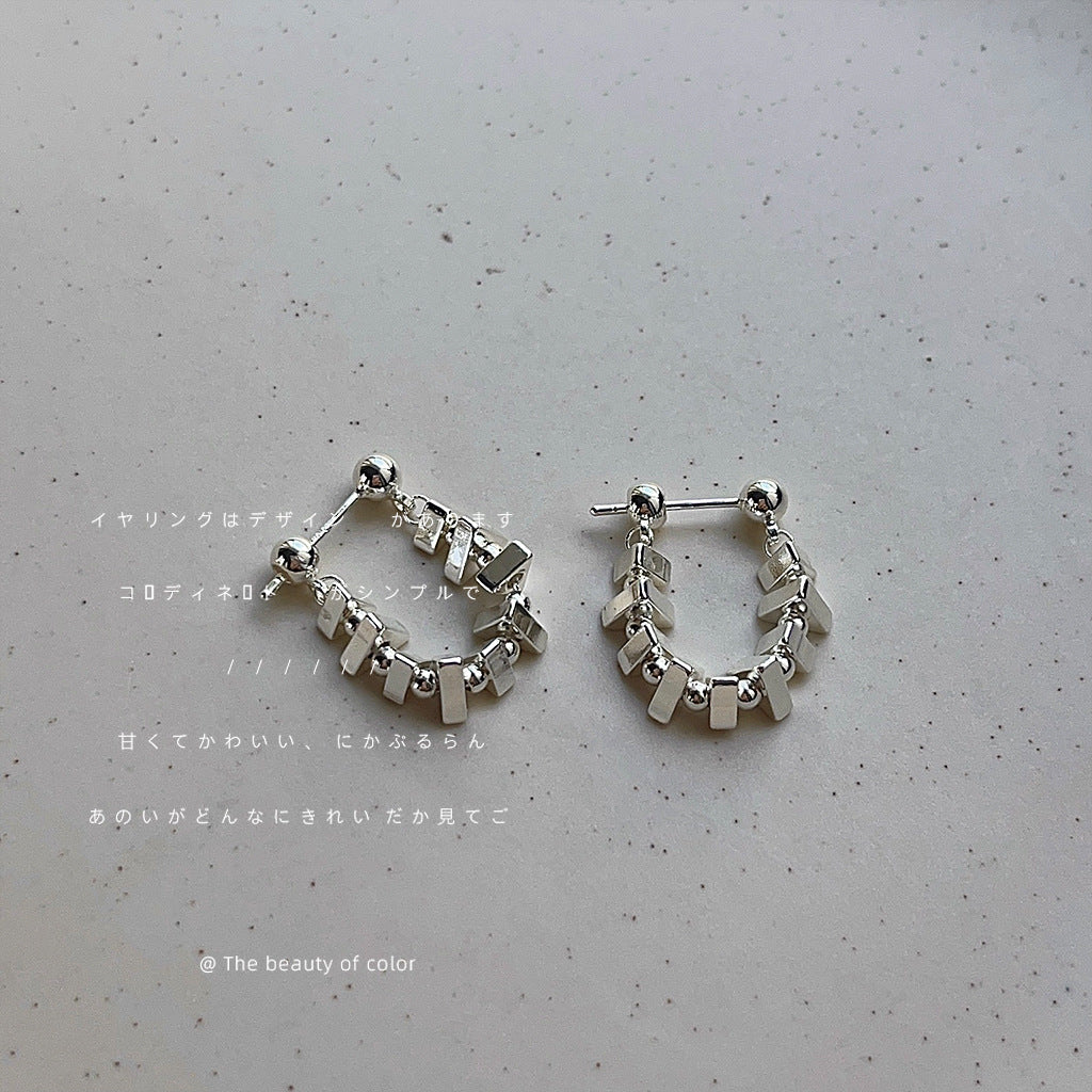 A廠【2314】輕奢風高級感碎銀子手工耳環女輕奢小眾方塊鏈條百搭通勤耳環歐美
 26.08-1