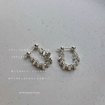 A廠【2314】輕奢風高級感碎銀子手工耳環女輕奢小眾方塊鏈條百搭通勤耳環歐美
 26.08-1