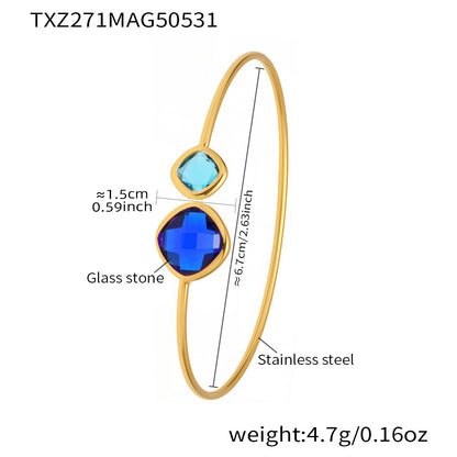 B廠 【TXZ271】歐美飾品不鏽鋼切面捷克玻璃開口手鐲ins風簡約輕奢風手環 25.06-1