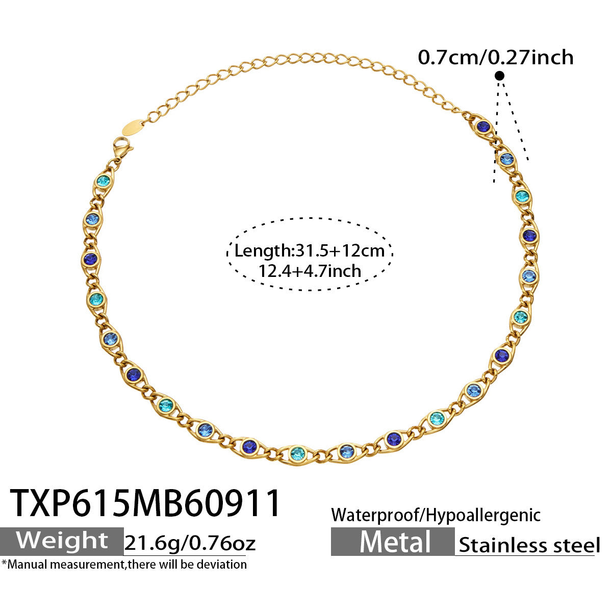B廠【TXP615】歐美流行多巴胺高級感彩色鋯石不銹鋼手鍊項鍊不掉色時尚女鎖骨鏈
 26.09-3