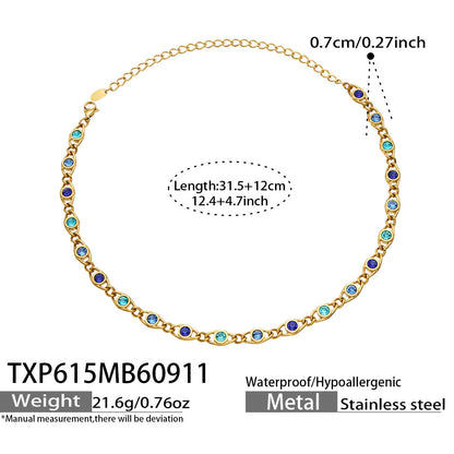 B廠【TXP615】歐美流行多巴胺高級感彩色鋯石不銹鋼手鍊項鍊不掉色時尚女鎖骨鏈
 26.09-3
