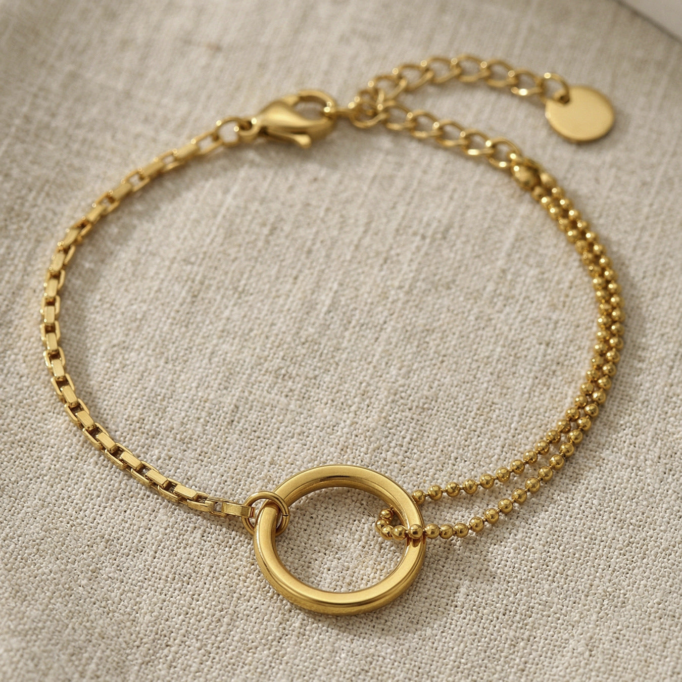 B廠【E067】ins法式冷淡風幾何圓環拼接手鍊跨國簡約高級感飾品不鏽鋼鍍18k金
 26.02-1
