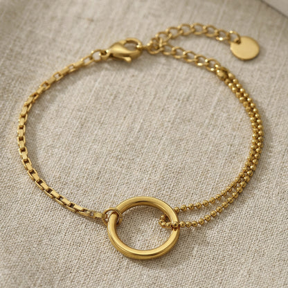 B廠【E067】ins法式冷淡風幾何圓環拼接手鍊跨國簡約高級感飾品不鏽鋼鍍18k金
 26.02-1