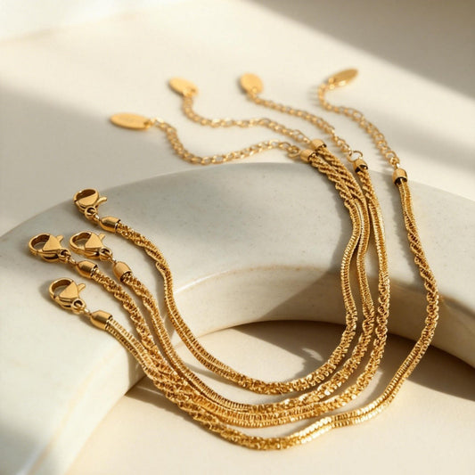 B廠【P552】不鏽鋼滿天星菜花鏈波光粼粼超閃手鍊鎖骨項鍊套裝鍍18k金不掉色
 25.12-2