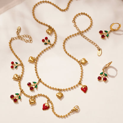 B廠【TXP471】跨境新款清新可愛櫻桃吊墜流蘇項鍊手鍊耳環 小巧百搭首飾
 25.11-3