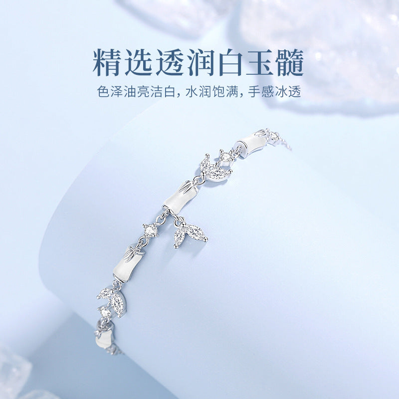 E廠【DQ1230S】原創清冷感白玉髓竹節手鍊女S925純銀新中式小眾百搭手飾銀飾
 26.03-2