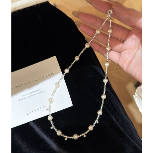 E廠【XDQ0742N】法式輕奢S925純銀仿珍珠琉璃珠項鍊女優雅高級感串珠鎖骨鏈潮
 26.04-3