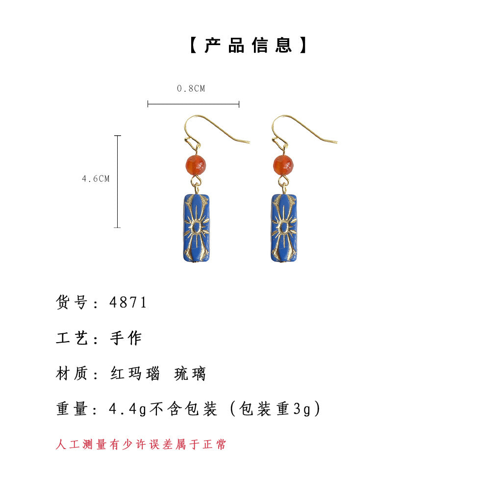 C廠【4871】捷克琉璃手工藝設計師款新中式長方幾何手工耳飾2024年新款耳環 24.09-4