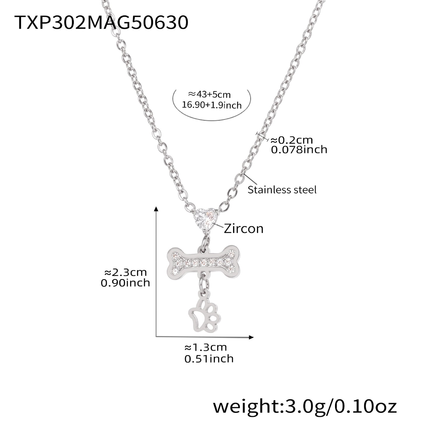 B廠【TXP302】歐美飾品不銹鋼小狗可愛爪子骨頭吊墜鎖骨項鍊手鍊首飾套裝 25.07-2
