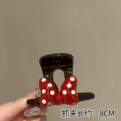 C廠【X251】可愛萌趣波點紅色蝴蝶結盤髮抓夾半紮髮頭髮夾後腦勺鯊魚夾髮飾
 26.05-2「C廠-單筆結帳需滿，NT$500出貨(不含運費)」