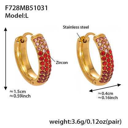 B廠【F728】高質感滿鋯三排鑽球面U型耳扣鍍18k真金輕奢百搭不鏽鋼耳環
 25.11-1
