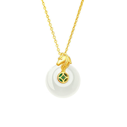 E廠【DQ2366N】實拍平安扣銅錢小馬項鍊女S925純銀新中式白玉髓生肖馬首飾
 25.12-1