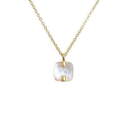 A廠【6634】厚鍍18K真金貝母方形幾何時尚高級感通勤項鍊新款輕奢風鎖 骨鍊女
 25.09-1