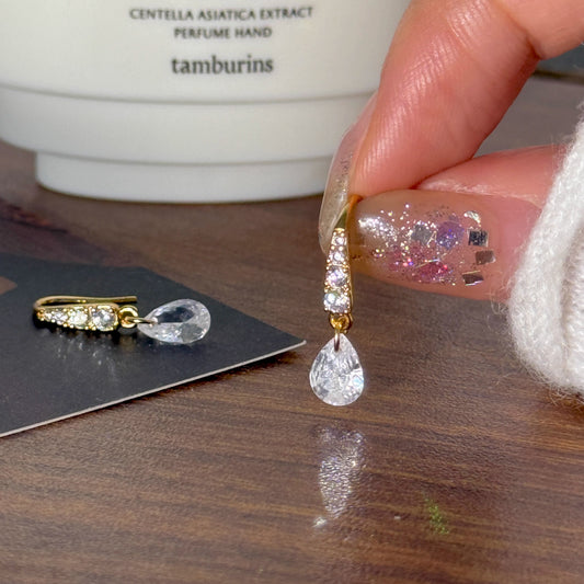 F廠【XDQ10054E】S925純銀精緻高級感水滴耳鉤女靈動爆閃鋯石氣質輕奢耳環耳飾
 25.10-5