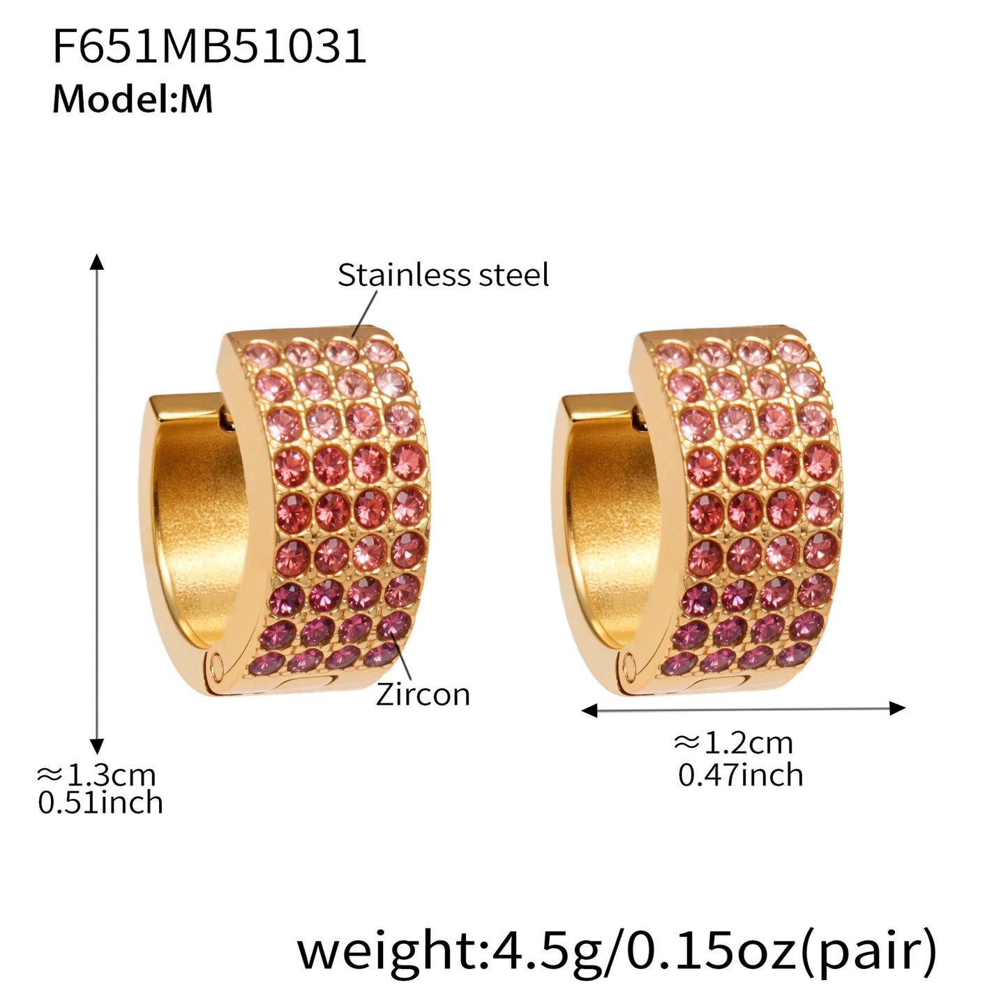 B廠【F651】彩鑽四排鋯石精緻卡扣耳環不鏽鋼鍍18k金時尚百搭個性耳飾
 25.11-1