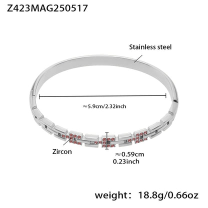 B廠【Z423】新款5A鋯石長城紋帶鑽超閃卡扣手鐲不鏽鋼鍍18k真金手鐲子潮 25.05-4