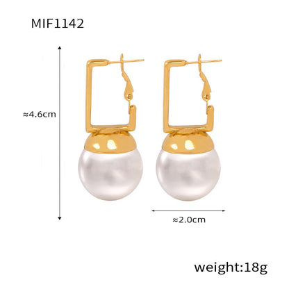 B廠【F1142】日韓簡約設計感方扣圓彩珠耳環復古時尚小眾個性鈦鋼鍍18k金耳飾 24.03-1