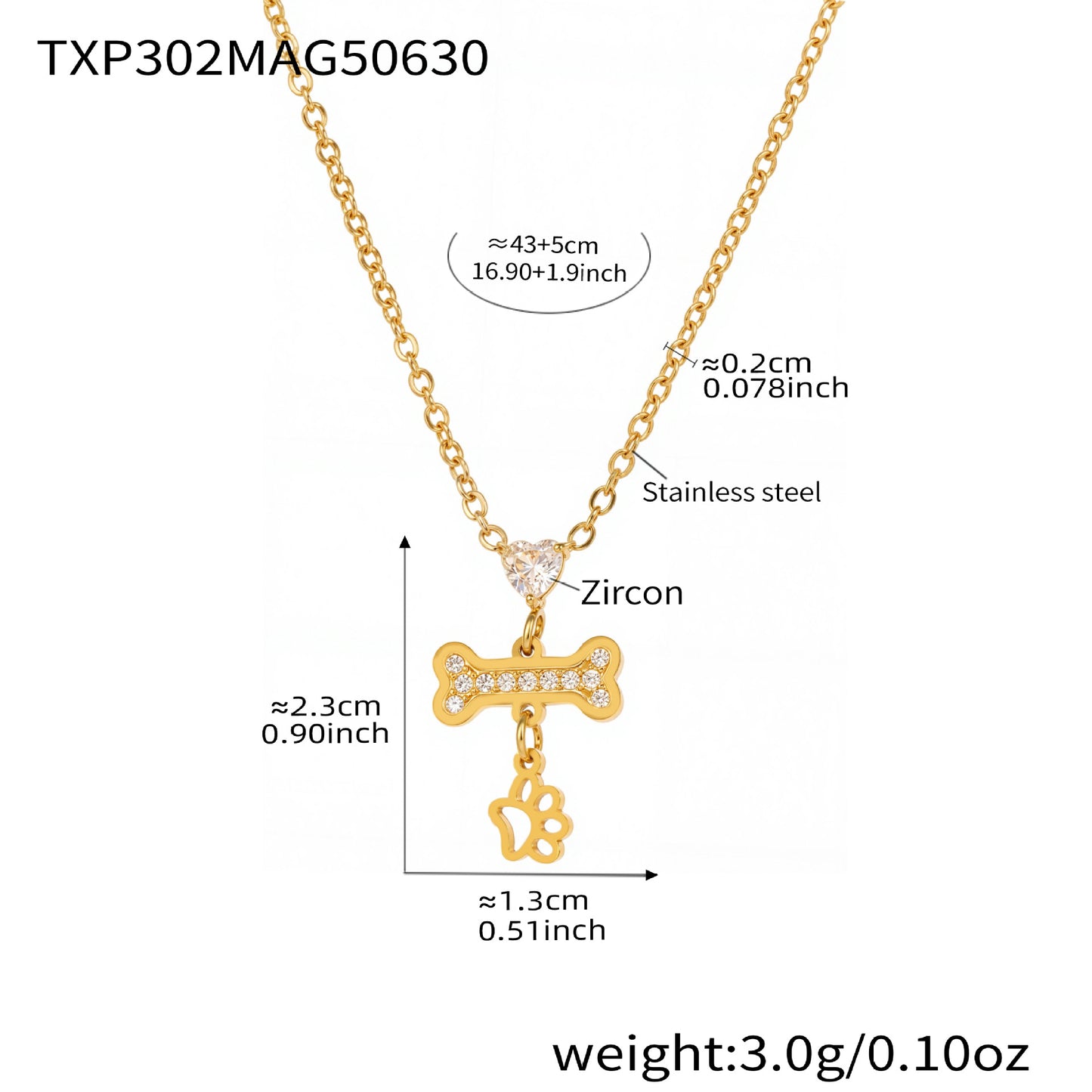B廠【TXP302】歐美飾品不銹鋼小狗可愛爪子骨頭吊墜鎖骨項鍊手鍊首飾套裝 25.07-2