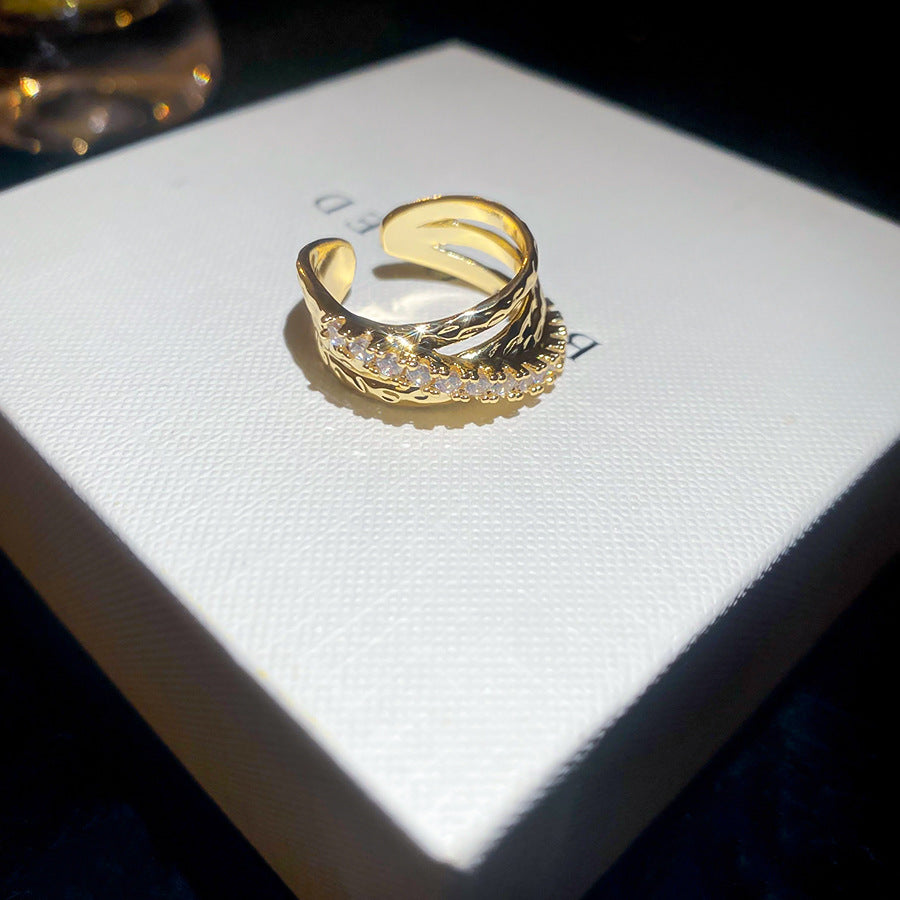 A廠【HR2784】歐美跨境鋯石三層交叉開口戒指時尚百搭氣質食指戒輕奢高級感指環
 25.10-4