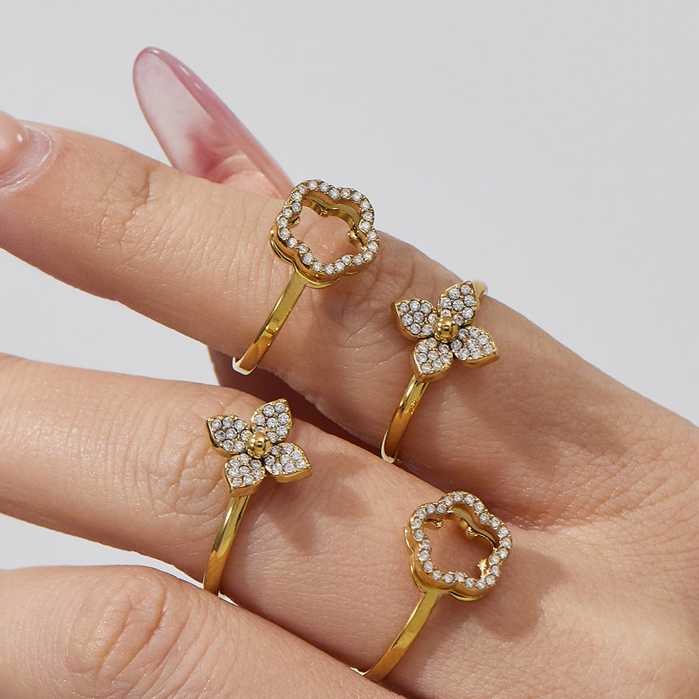 B廠【TXP539】歐美ins時尚5A鋯石花朵項鍊手鍊耳環戒指女士首飾組不銹鋼飾品
 26.01-2